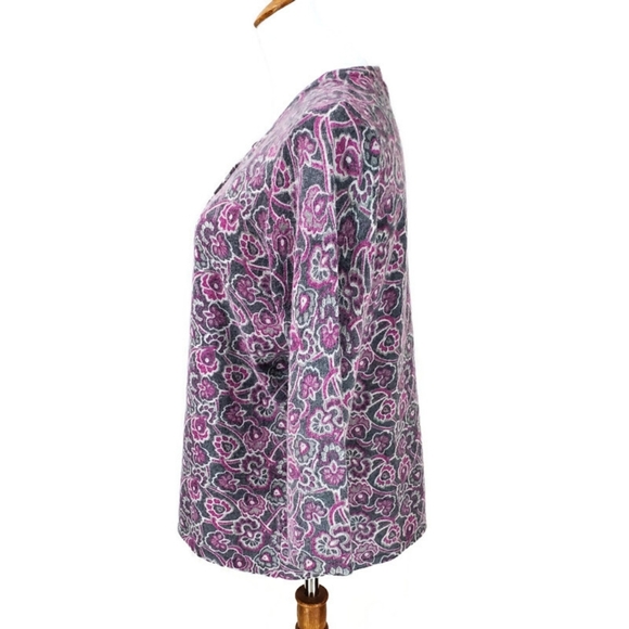 Carole Little Purple Grey/Gray Lambs Wool Angora Cardigan Sweater Size L - Picture 2 of 11